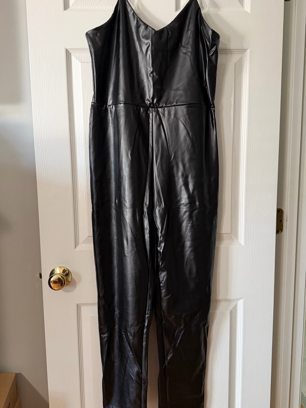 Faux Leather Black Jumpsuit - Sleek Women's One-Piece